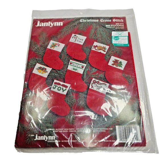 Janlynn Christmas Cross Stitch Kit - Set of 8 Mini Stockings 50-274 Vintage 1990 - Picture 1 of 5